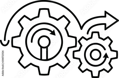 Mechanical Gears Motion Arrow Icon — Engineering Machinery or Process Symbol

