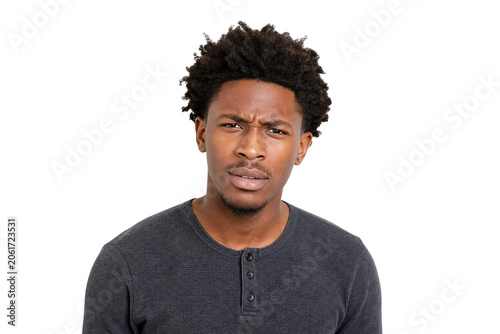 Confused Young African American Man with Skeptical Expression Isolated on Transparent Background