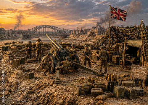 British Royal Artillery Gun Position Diorama at Sunset