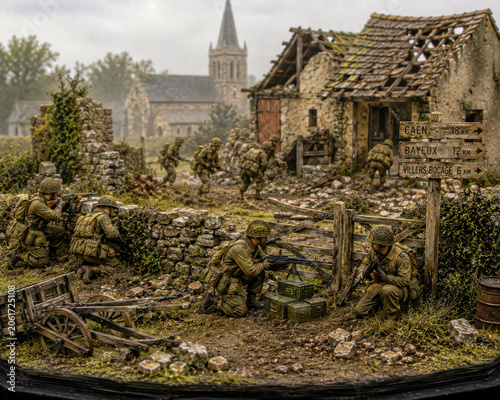 Allied Infantry Patrol In Normandy Village