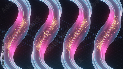 Abstract glowing pink and blue sinuous energy waves with sparkling particles abstract particles background sparkles fluorescent wallpaper mystical