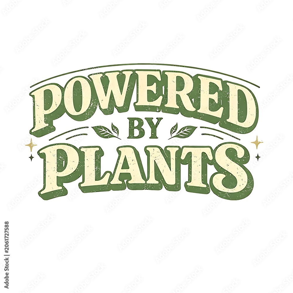 Naklejka premium Powered by plants logo on white background with green text