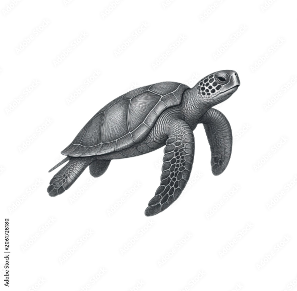Fototapeta premium Animals Gray sea turtle, marine animal, vector illustration, black and white, ocean creature Vector