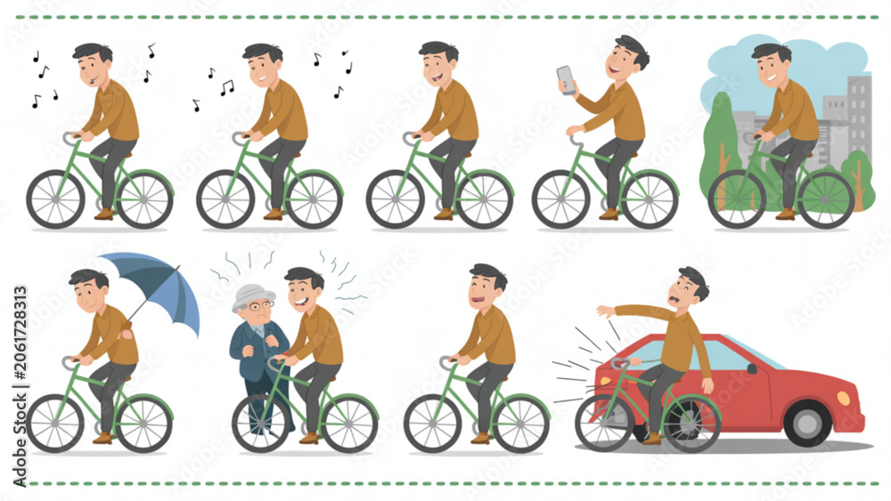 Naklejka premium Diverse group of people riding bicycles in a park setting Vector