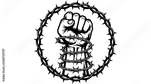 Obraz na plátne A clenched fist wrapped in barbed wire.