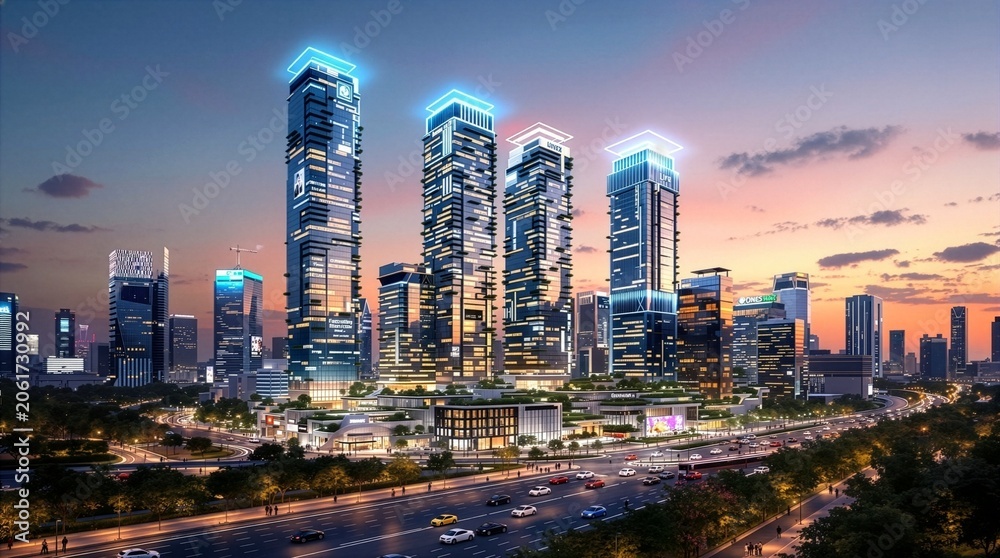 Obraz premium Green Smart City Powered by Renewable Energy and Sustainable Technology