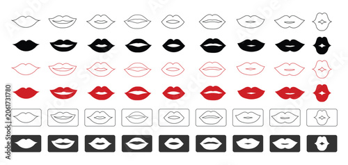 Mouth and Lips Icon Pack Line Solid and Flat Design.