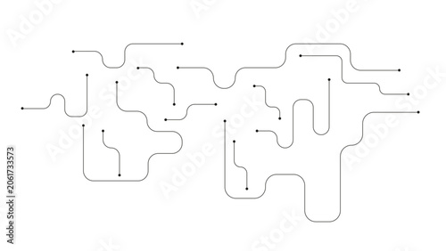 Minimal Abstract Circuit Line Background with Continuous Curved Paths and Connected Nodes in Modern Technology Style