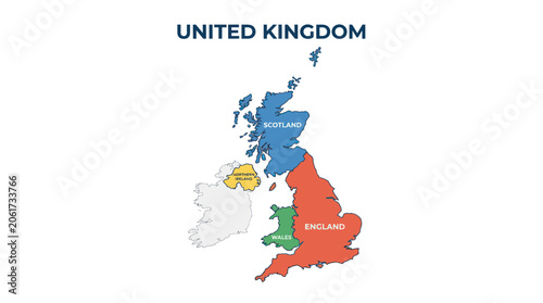 Foto Map of United Kingdom divided into England, Scotland, Wales, and Northern Irelan
