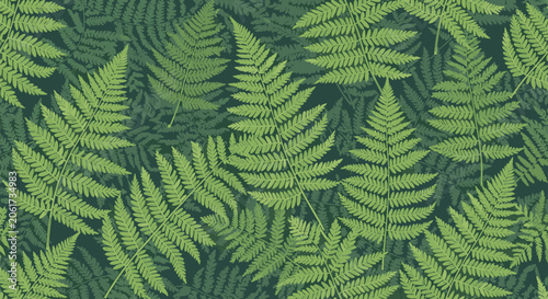 Detailed seamless pattern of green fern leaves creating a lush botanical background for nature and garden themed graphic design projects.