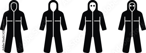Obraz na plátně Black Hooded Jumpsuit Silhouette Icon Set Collection Vector Illustration for Fas