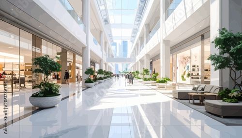 Canvastavla Modern shopping mall interior with plants.