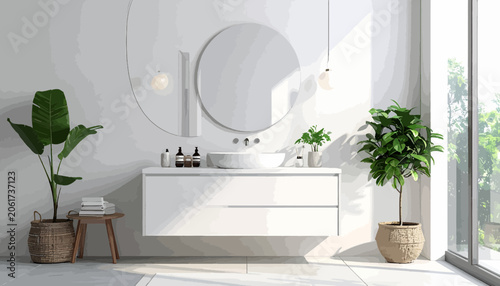 Bild auf Leinwand Modern Bathroom Sink and Mirror Setup.