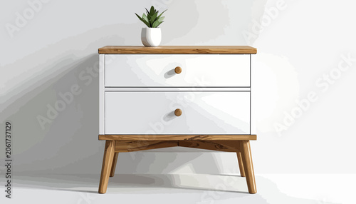 Foto Mid century modern wooden nightstand furniture.