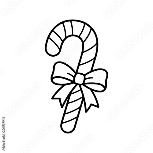 Candy cane with bow coloring page illustration isolated on transparent background