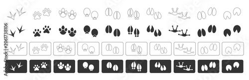 Animal Paw Prints and Foot Tracks Vector Icon Collection
