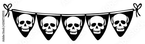 Black and white skull bunting flags for Halloween or pirate themes
