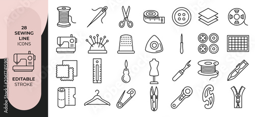 Sewing Line Icons Set Editable Stroke Outline Vector Collection