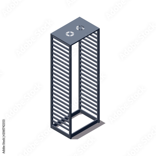 Isometric Empty Server Rack Cabinet a white background