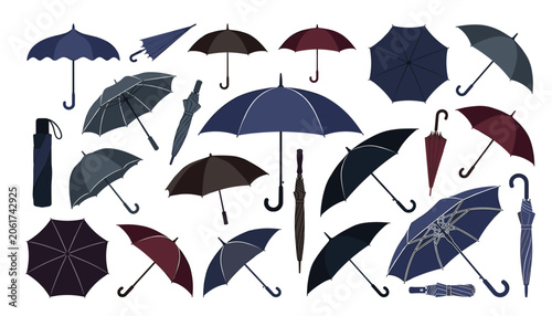 Schilderij op canvas Classic umbrella fashion accessory vector set