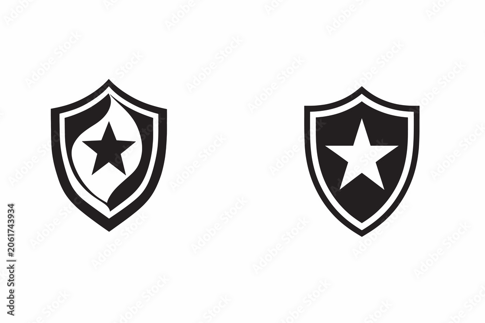 Obraz premium Shield with star logo vector set. Security and protection badge icons isolated on white background