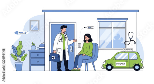 Foto Doctor Home Visit: Medical Care for Patient at Home with Car