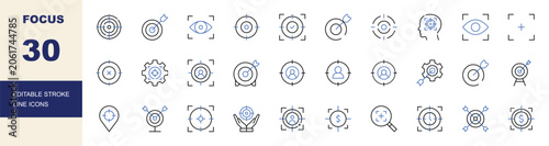 Canvastavla Focus, Target and Concentration Line Icons Set Editable Stroke Vector Illustrati