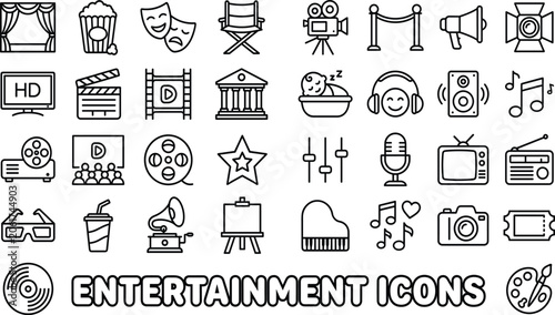 Bild auf Leinwand Creative minimalist outline style collection of thirty-one entertainment and cin