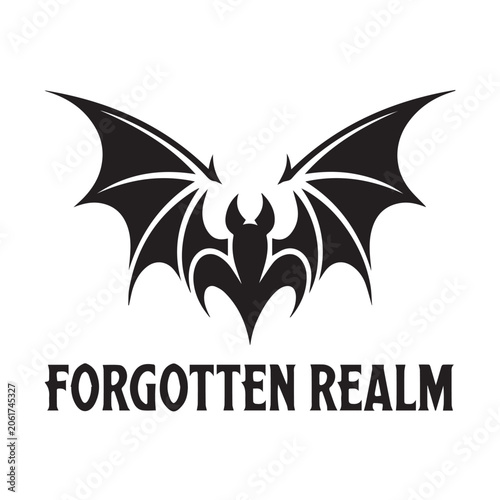 A black and white tribal-style logo design featuring symmetrical bat wings with sharp, angular patterns 