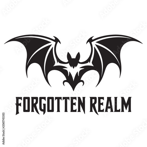 A black and white tribal-style logo design featuring symmetrical bat wings with sharp, angular patterns 