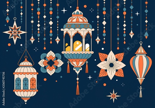 Elegant Lanterns With Decorative Elements Against A Dark Night Sky