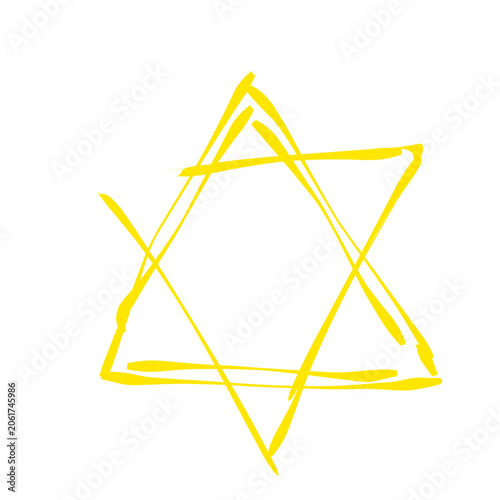 Obraz na plátně Hand Drawn Yellow Star of David Illustration, Scribble Style Jewish Hexagram Sym