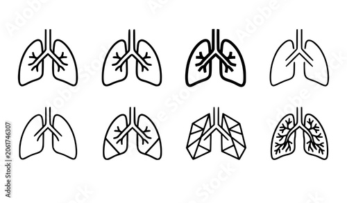 Anatomy Lungs Icons Set in Six Editable Stroke Styles Medical Respiratory Vector Illustration