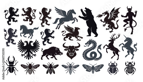 Photos Heraldic animal and mythical creature silhouette set