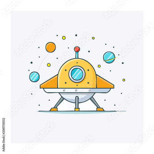 Flat design satellite dish with planet and stars