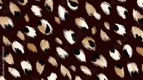 Seamless leopard print pattern, stylized animal skin texture with brush strokes