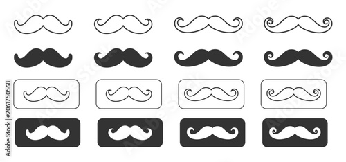 Vintage Mustache Icon Set Collection. Outline and Solid Style Moustache Symbols