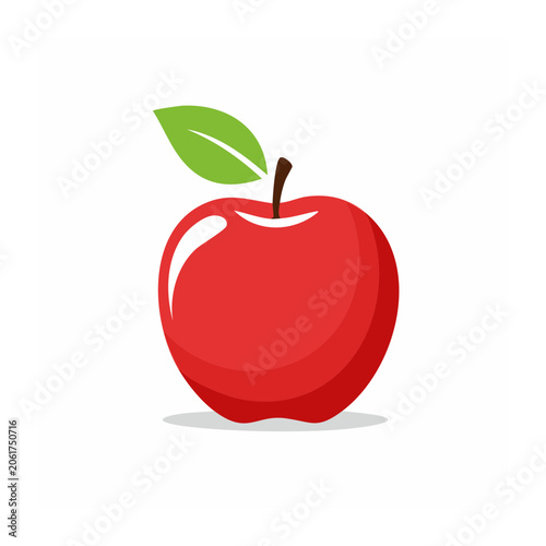 Red 3D apple with green leaf isolated