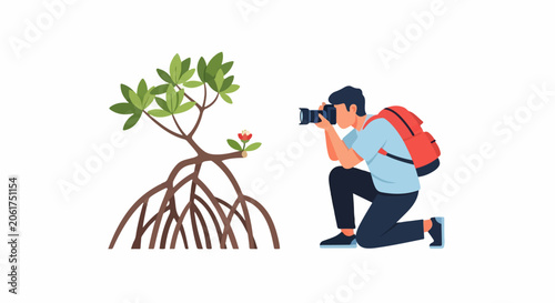 Photographer Taking Nature Photos of Plants and Roots