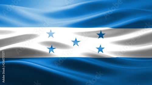 Blue and White Flag with Stars Waving Over Cloudy Sky Background