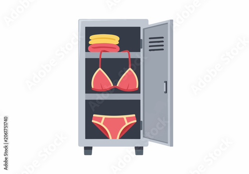 Outdoor sports bra and underwear storage cabinet with open door