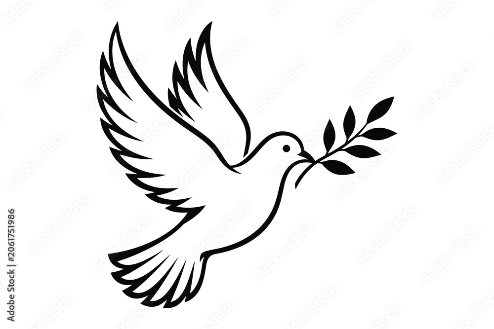Fototapeta premium Peace dove holding olive branch in flight