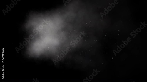 White smoke dust particles floating on black background