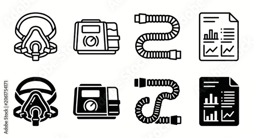 Cpap machine components and graphical data icons