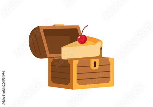 Cheesecake with Cherry in Wooden Chest