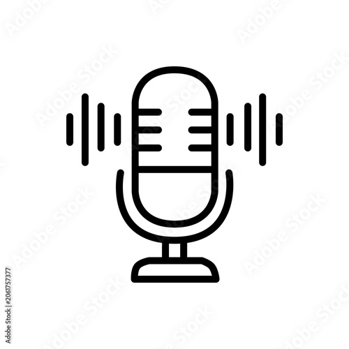 Foto Minimal AI voice generator line icon featuring a microphone with audio waveforms