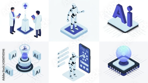 Futuristic Ai Robot Team Collaborating On Digital Technology Project