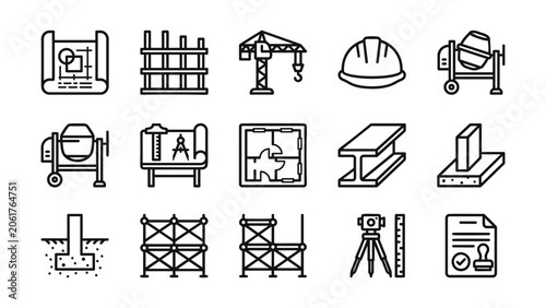 Fotografie Construction equipment and building materials collection showing planning design