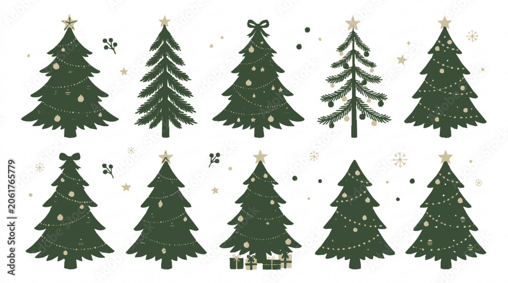 Obraz premium Set of decorative christmas tree illustrations