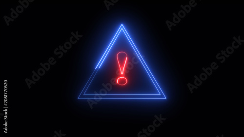 Glowing Neon light Exclamation mark in triangle icon isolated on black background. Neon Hazard warning sign, careful, danger icon illustration.